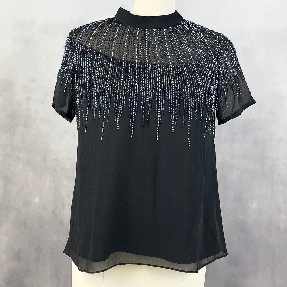 Angie Womens Beaded Top M Glam Evening Cocktail Party Glam Art Deco Holiday